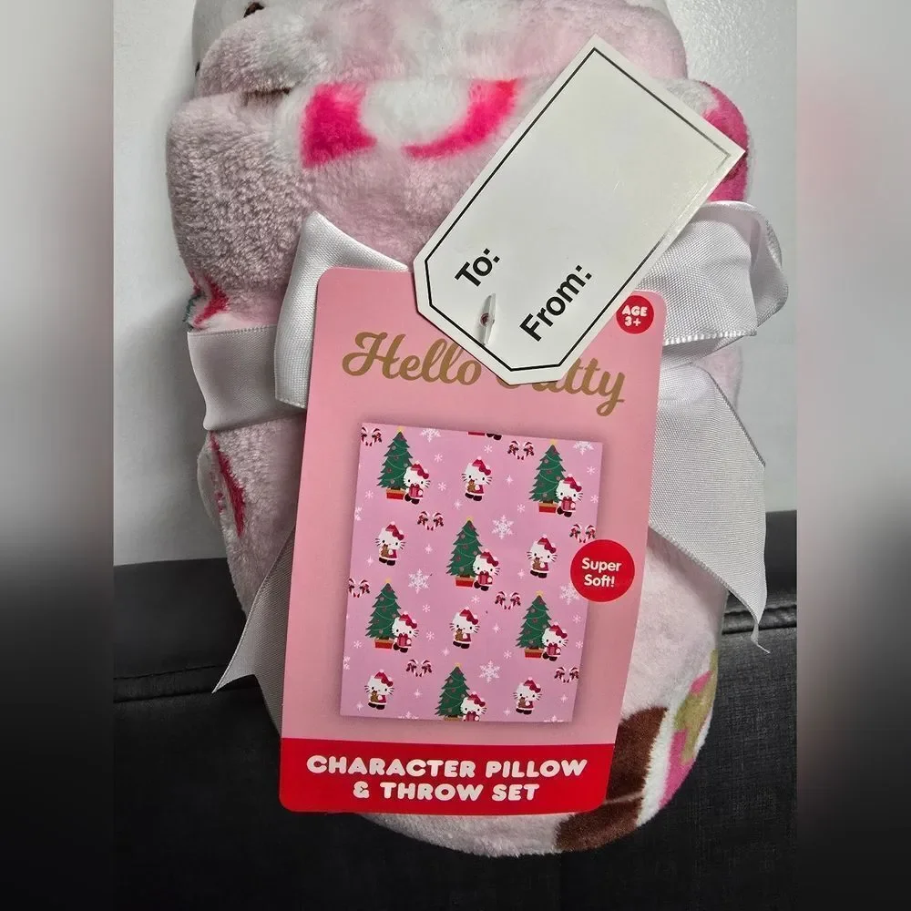 New Hello Kitty Christmas Holiday Character Pillow and Throw Gift Set